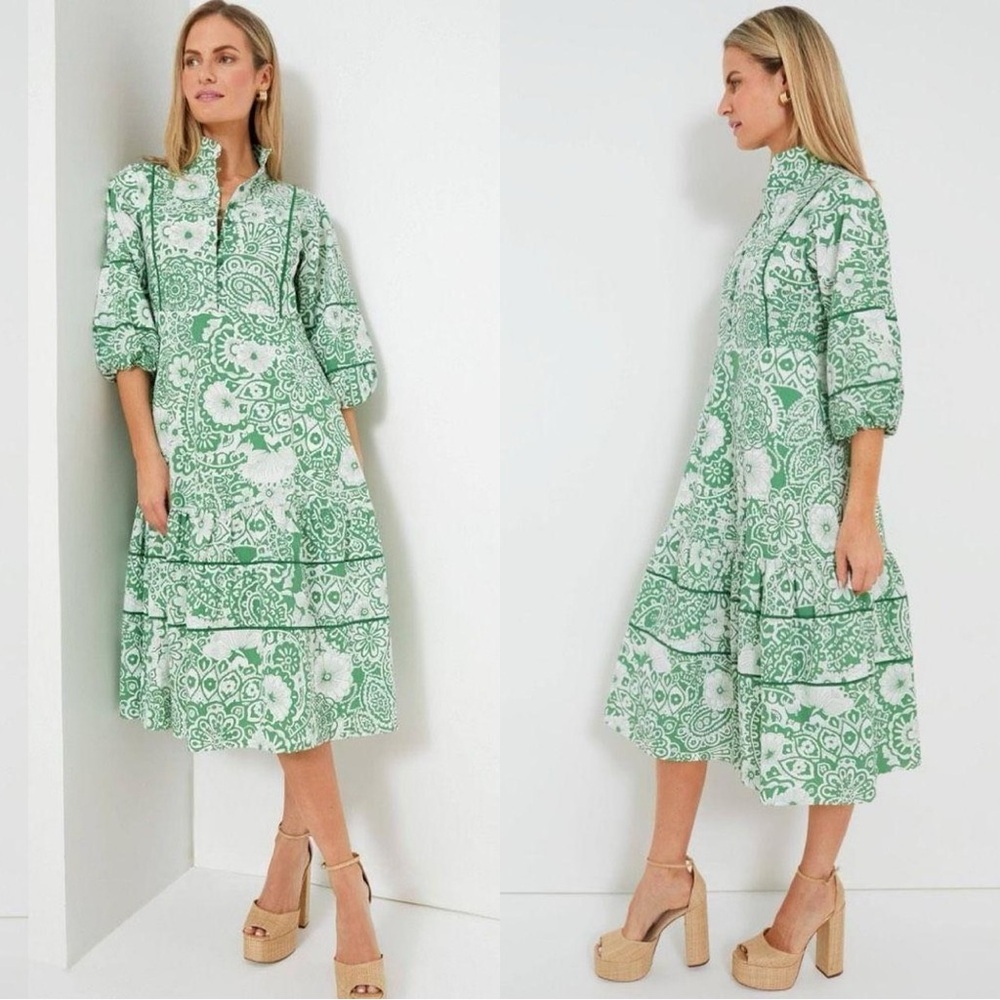 Tuckernuck Green and White Paisley Midi Dress
